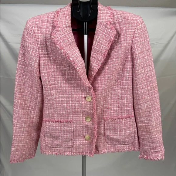 Pink Tweed Blazer Chanel Style Jacket Jones New York Signature Size 4 - Picture 3 of 8